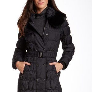 Via Spiga Genuine Dyed Rabbit Fur Collar Parka